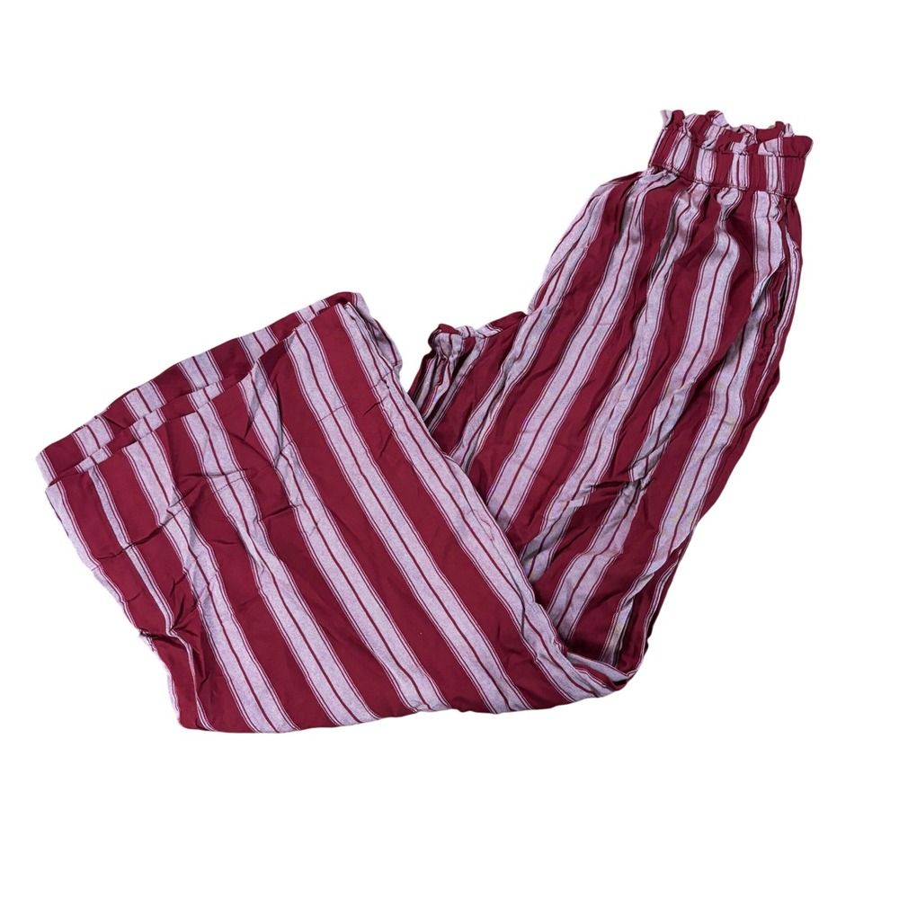 American Eagle Striped Wide Leg Paperbag Waist Pants Burgundy White XXS